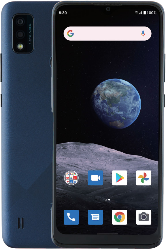 The ZTE Blade A7P smartphone in a dark grey, blueish colour.